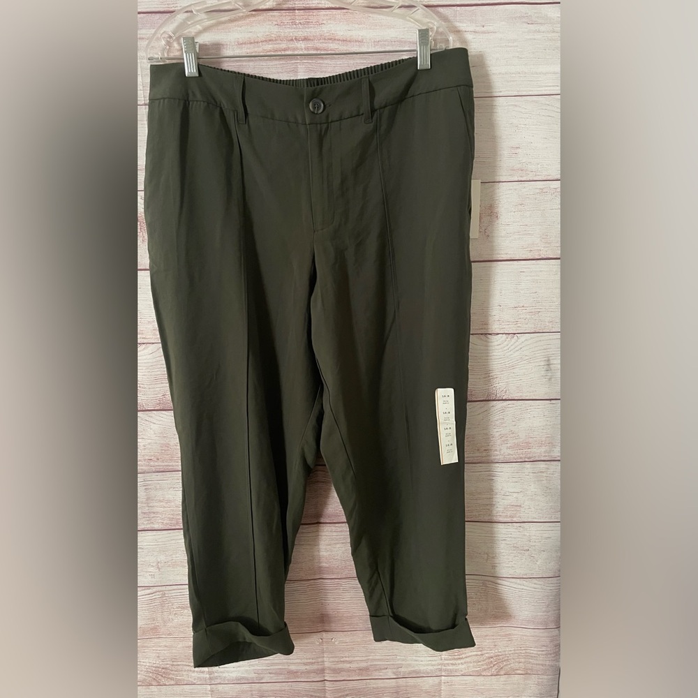NWT A New Day Pants Women 16 Green Slim Ankle High Rise Elastic Waist Cuffed